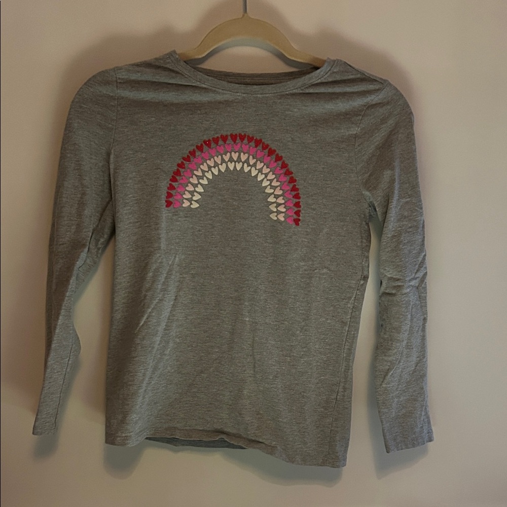 Cat & Jack Gray Long Sleeve Shirt with Heart Rainbow
